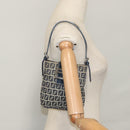 FENDI Zucchino Canvas Hand Bag Navy Silver Auth 108378V-26