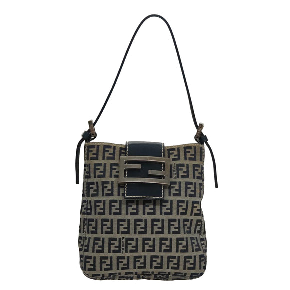 FENDI Zucchino Canvas Hand Bag Navy Silver Auth 108378V