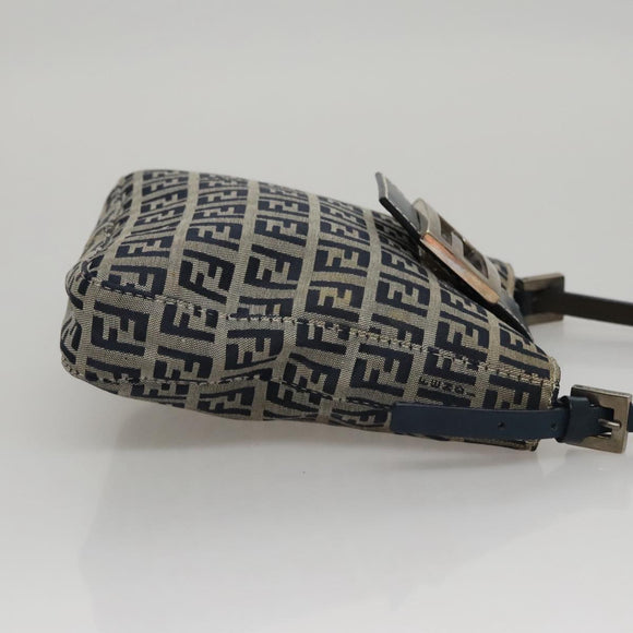 FENDI Zucchino Canvas Hand Bag Navy Silver Auth 108378V