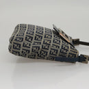 FENDI Zucchino Canvas Hand Bag Navy Silver Auth 108378V-3
