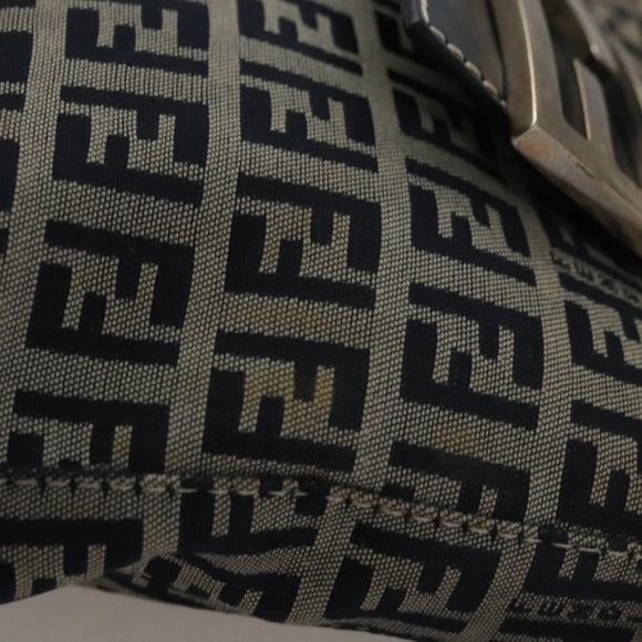 FENDI Zucchino Canvas Hand Bag Navy Silver Auth 108378V