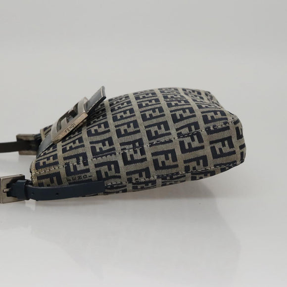 FENDI Zucchino Canvas Hand Bag Navy Silver Auth 108378V