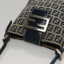 FENDI Zucchino Canvas Hand Bag Navy Silver Auth 108378V-7