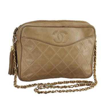CHANEL Matelasse Chain Shoulder Bag Lamb Skin Beige Gold CC Auth 108395