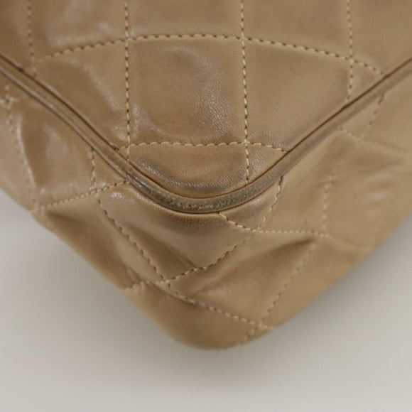 CHANEL Matelasse Chain Shoulder Bag Lamb Skin Beige Gold CC Auth 108395