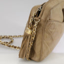 CHANEL Matelasse Chain Shoulder Bag Lamb Skin Beige Gold CC Auth 108395-19