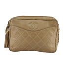 CHANEL Matelasse Chain Shoulder Bag Lamb Skin Beige Gold CC Auth 108395-13