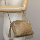CHANEL Matelasse Chain Shoulder Bag Lamb Skin Beige Gold CC Auth 108395-26