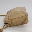 CHANEL Matelasse Chain Shoulder Bag Lamb Skin Beige Gold CC Auth 108395-3