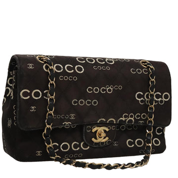 CHANEL Matelasse Chain Shoulder Bag Canvas Black Gold CC Auth 108396