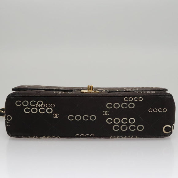 CHANEL Matelasse Chain Shoulder Bag Canvas Black Gold CC Auth 108396