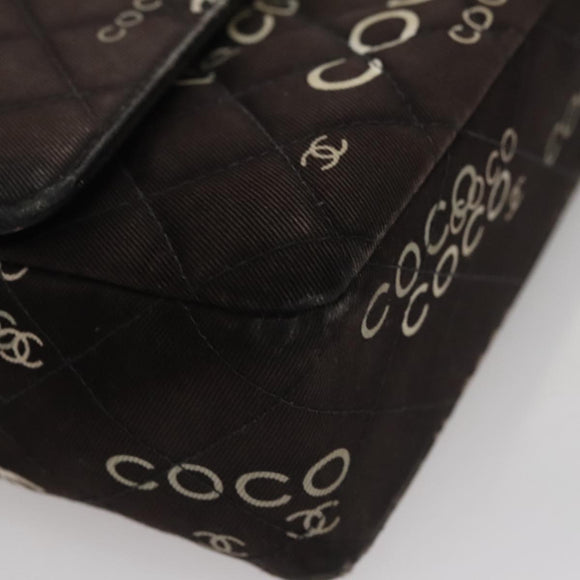 CHANEL Matelasse Chain Shoulder Bag Canvas Black Gold CC Auth 108396