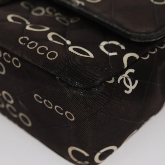 CHANEL Matelasse Chain Shoulder Bag Canvas Black Gold CC Auth 108396