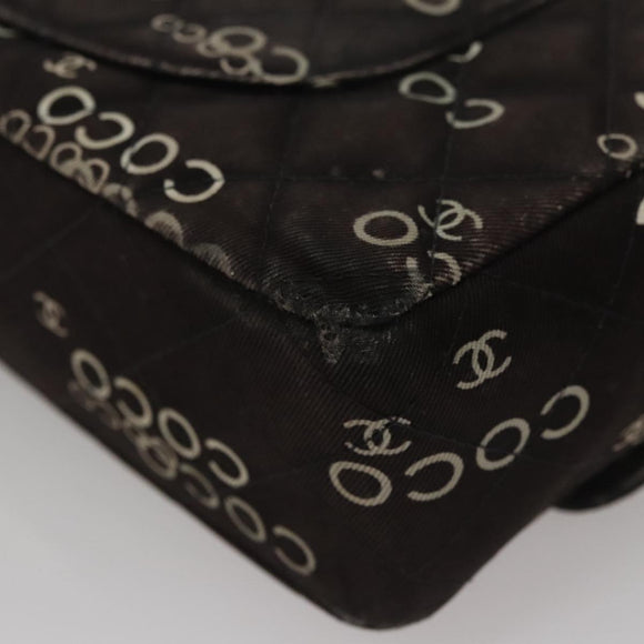 CHANEL Matelasse Chain Shoulder Bag Canvas Black Gold CC Auth 108396