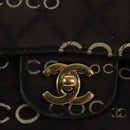 CHANEL Matelasse Chain Shoulder Bag Canvas Black Gold CC Auth 108396-19