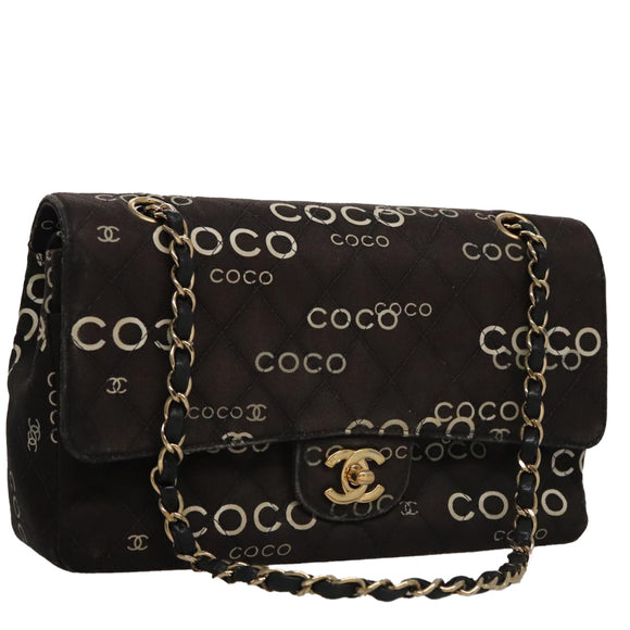 CHANEL Matelasse 25 Chain Shoulder Bag Canvas Black Gold CC Auth 108396