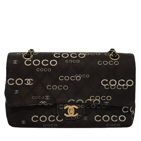 CHANEL Matelasse 25 Chain Shoulder Bag Canvas Black Gold CC Auth 108396