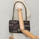 CHANEL Matelasse Chain Shoulder Bag Canvas Black Gold CC Auth 108396-31