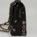 CHANEL Matelasse Chain Shoulder Bag Canvas Black Gold CC Auth 108396-4