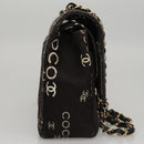 CHANEL Matelasse Chain Shoulder Bag Canvas Black Gold CC Auth 108396-5