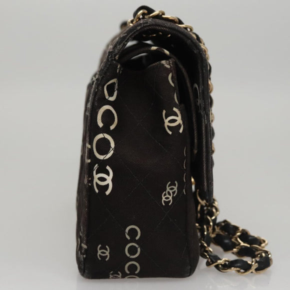 CHANEL Matelasse Chain Shoulder Bag Canvas Black Gold CC Auth 108396