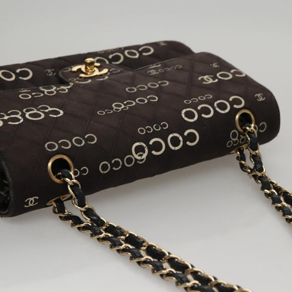 CHANEL Matelasse Chain Shoulder Bag Canvas Black Gold CC Auth 108396