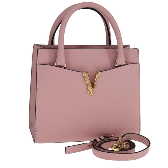VERSACE Hand Bag Leather 2way Pink Auth 108430