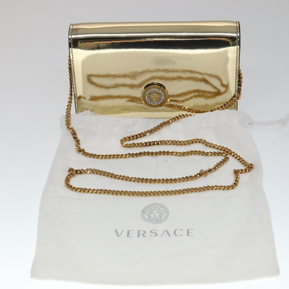 VERSACE Chain Shoulder Bag Patent leather Gold Auth 108487V