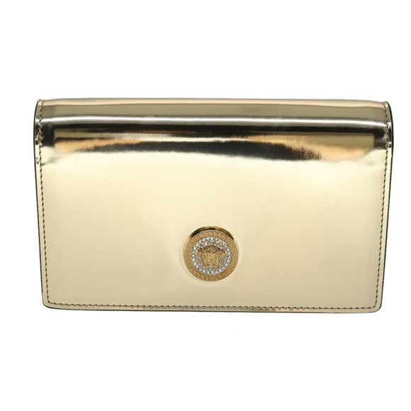 VERSACE Chain Shoulder Bag Patent leather Gold Auth 108487V