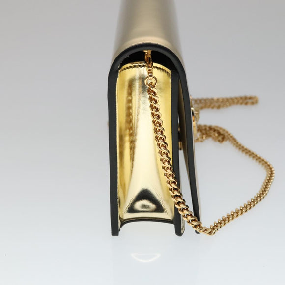 VERSACE Chain Shoulder Bag Patent leather Gold Auth 108487V