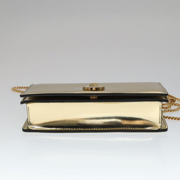 VERSACE Chain Shoulder Bag Patent leather Gold Auth 108487V