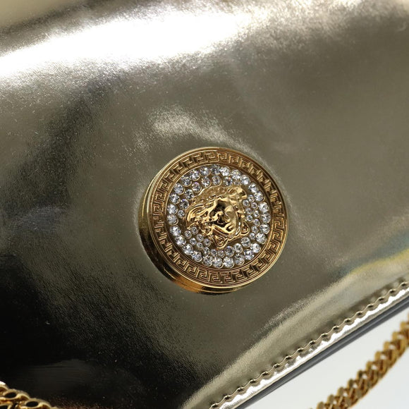 VERSACE Chain Shoulder Bag Patent leather Gold Auth 108490V