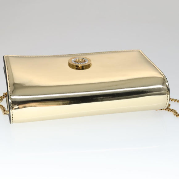 VERSACE Chain Shoulder Bag Patent leather Gold Auth 108490V
