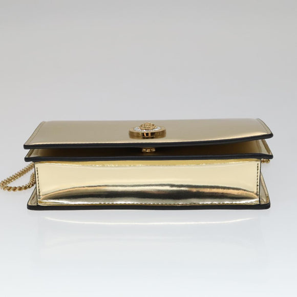 VERSACE Chain Shoulder Bag Patent leather Gold Auth 108490V