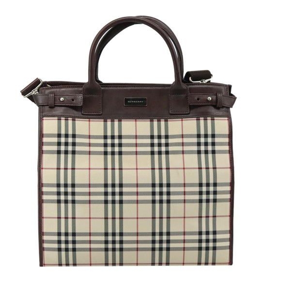 BURBERRY Nova Check Hand Bag Canvas 2way Beige Auth 108520
