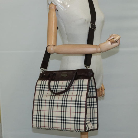 BURBERRY Nova Check Hand Bag Canvas 2way Beige Auth 108520
