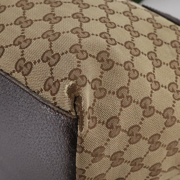 GUCCI GG Canvas Web Sherry Line Tote Bag Beige Silver 131230 Auth 108527