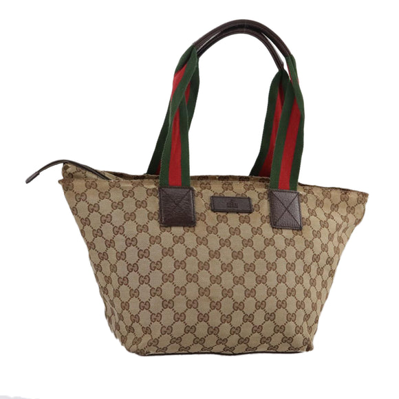 GUCCI GG Canvas Web Sherry Line Tote Bag Beige Silver 131230 Auth 108527