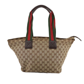 GUCCI GG Canvas Web Sherry Line Tote Bag Beige Silver 131230 Auth 108527 - 0
