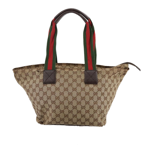 GUCCI GG Canvas Web Sherry Line Tote Bag Beige Silver 131230 Auth 108527