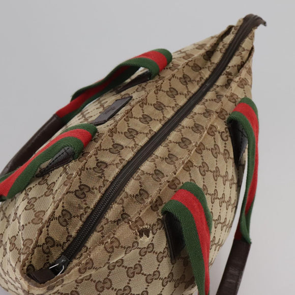 GUCCI GG Canvas Web Sherry Line Tote Bag Beige Silver 131230 Auth 108527