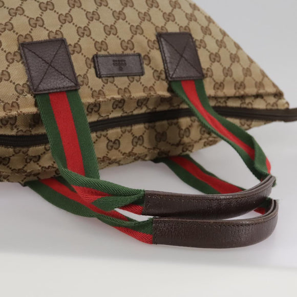 GUCCI GG Canvas Web Sherry Line Tote Bag Beige Silver 131230 Auth 108527