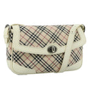 BURBERRY Nova Check Shoulder Bag Canvas Leather Beige White Silver Auth 108570-1