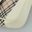 BURBERRY Nova Check Shoulder Bag Canvas Leather Beige White Silver Auth 108570-15