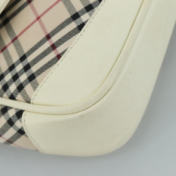 BURBERRY Nova Check Shoulder Bag Canvas Leather Beige White Silver Auth 108570