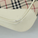 BURBERRY Nova Check Shoulder Bag Canvas Leather Beige White Silver Auth 108570-9