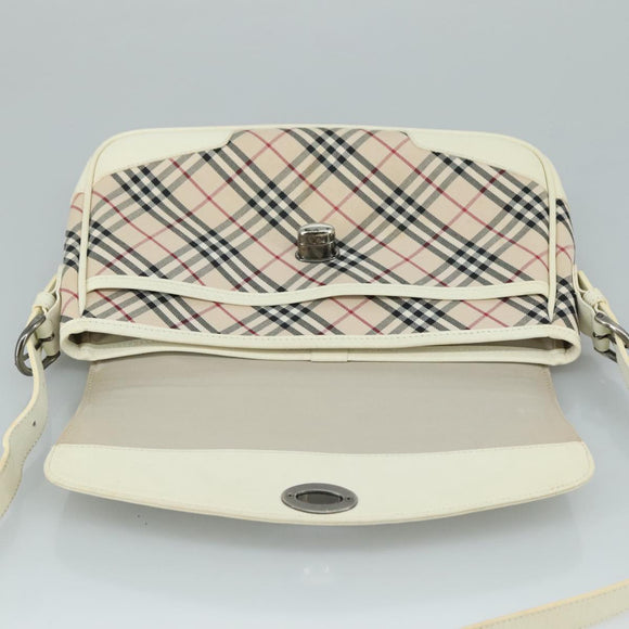 BURBERRY Nova Check Shoulder Bag Canvas Leather Beige White Silver Auth 108570