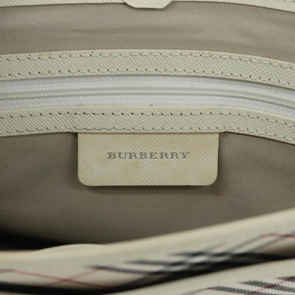 BURBERRY Nova Check Shoulder Bag Canvas Leather Beige White Silver Auth 108570