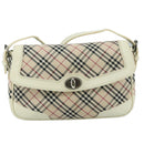 BURBERRY Nova Check Shoulder Bag Canvas Leather Beige White Silver Auth 108570-13