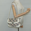 BURBERRY Nova Check Shoulder Bag Canvas Leather Beige White Silver Auth 108570-24